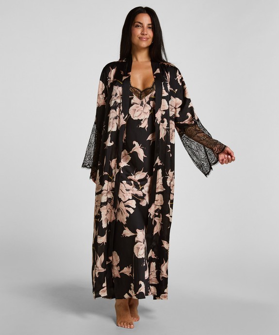 Халат швейный Kimono Long Satin Lace Flower 306182